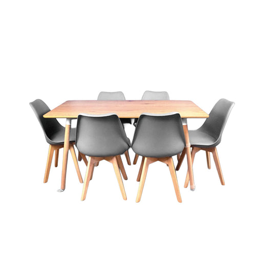 Comedor rectagular madera + 6 sillas Tulip