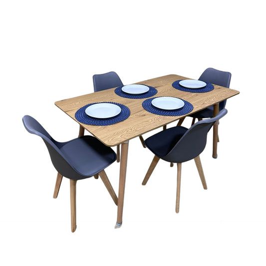 Comedor madera LAM rectangular + 4 sillas Tulip