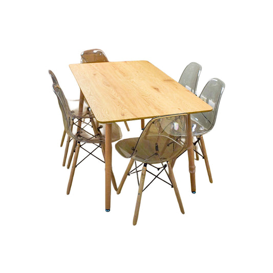 Comedor madera rectangular + 6 sillas nordicas transparente